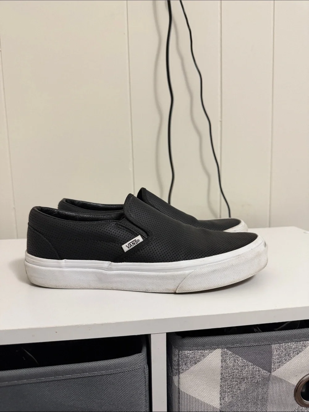 Vans Black Perforated Slip-On Sneakers with White Sole